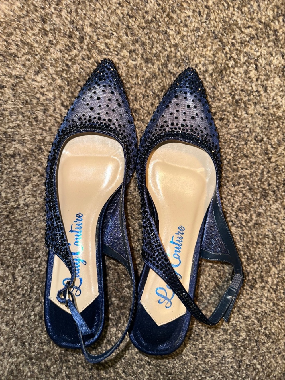 Lady Couture DEMI Navy Rhinestone Mesh Slingback Block with block Heel
